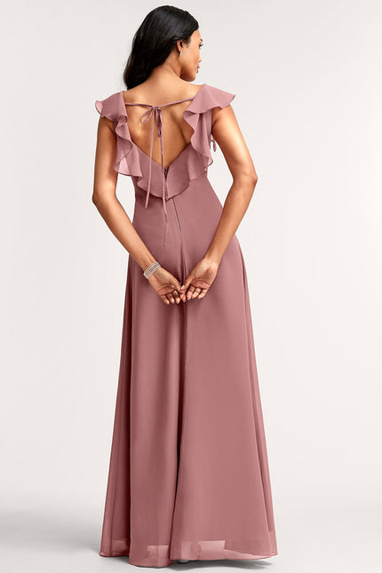 Robe Demoiselle D'Honneur À Volants Rose Pâle - gallery 4