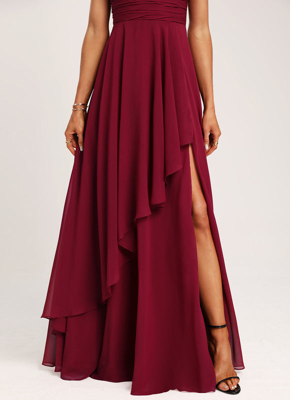 Robe Demoiselle D'Honneur À Volants Rose Pâle - gallery 1