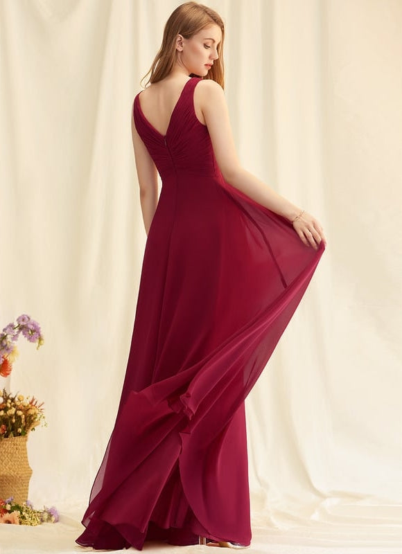 Robe Demoiselle D'Honneur Élégante Bordeaux - gallery 6
