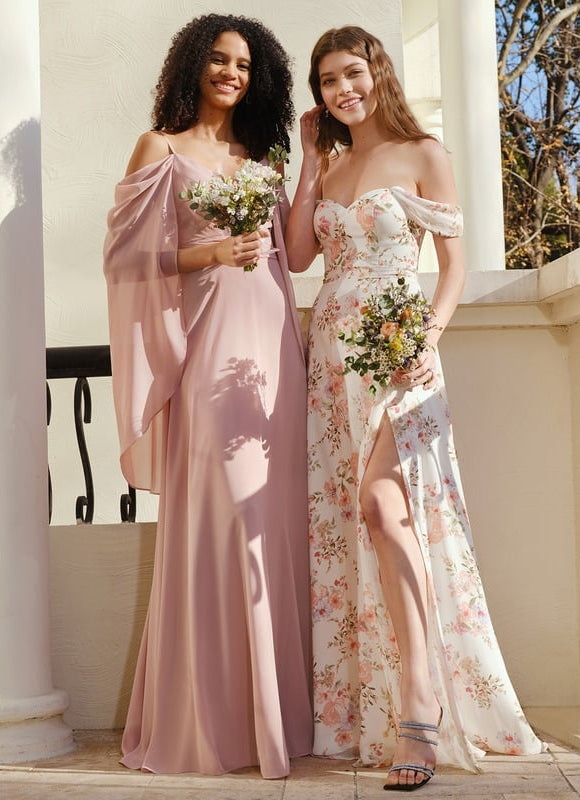 Robe Demoiselle D'Honneur Mousseline Beige - gallery 5