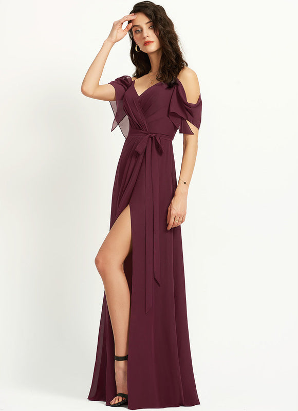 Robe Demoiselle D'Honneur À Volants Rose Pâle - gallery 3
