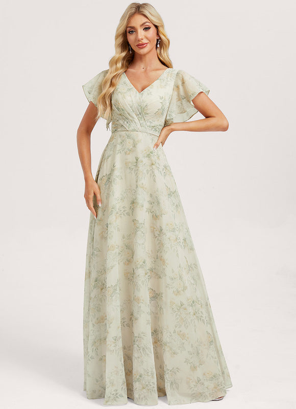 Robe Demoiselle D'Honneur À Volants Rose Pâle - gallery 1