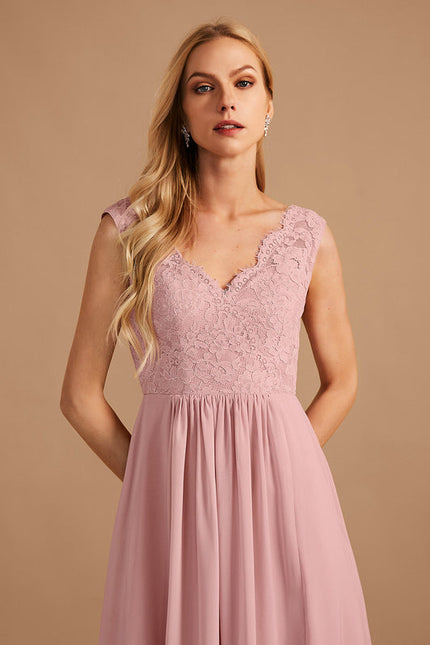 Robe Demoiselle D'Honneur Fluide Rose Pâle - gallery 2