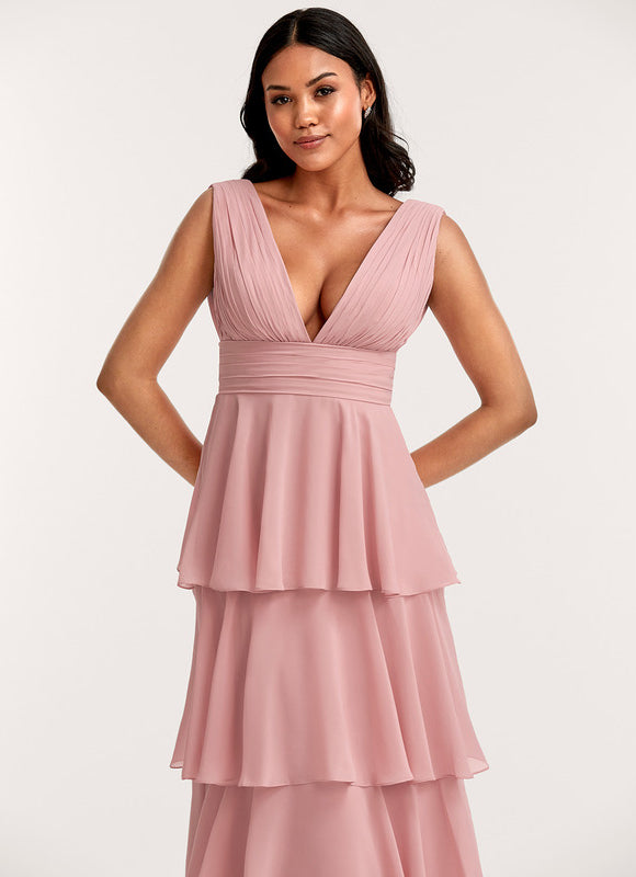 Robe Demoiselle D'Honneur Mousseline Beige - gallery 4