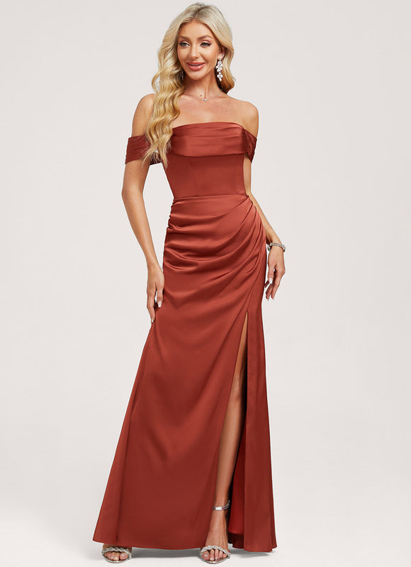 Robe Demoiselle D'Honneur Rouge Satiné Élégant - gallery 1