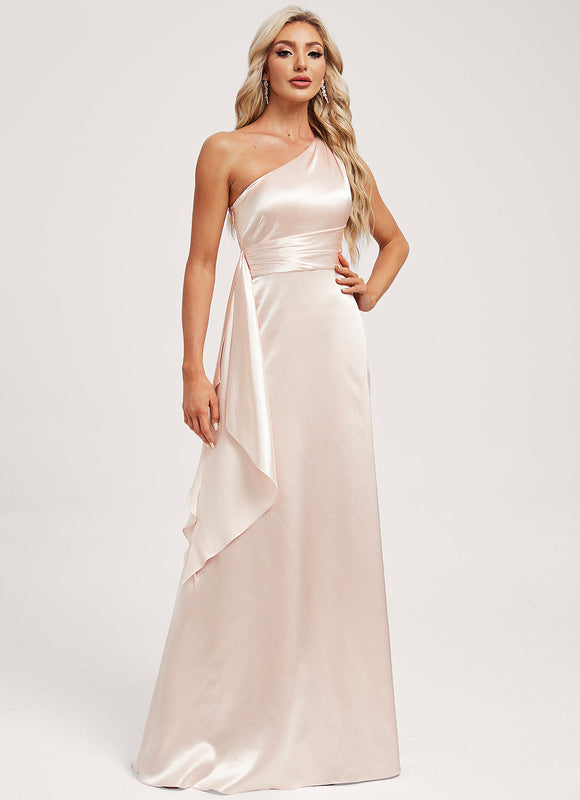 Robe Demoiselle D'Honneur Satinée Asymétrique Bleue - gallery 2