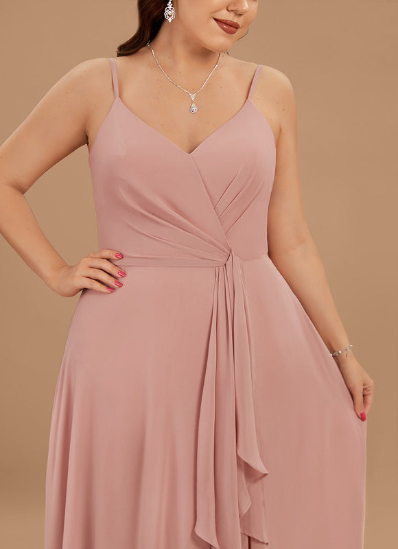 Robe Demoiselle D'Honneur À Volants Rose Pâle - gallery 8