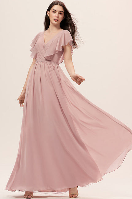 Robe Demoiselle D'Honneur Mousseline Beige - gallery 3