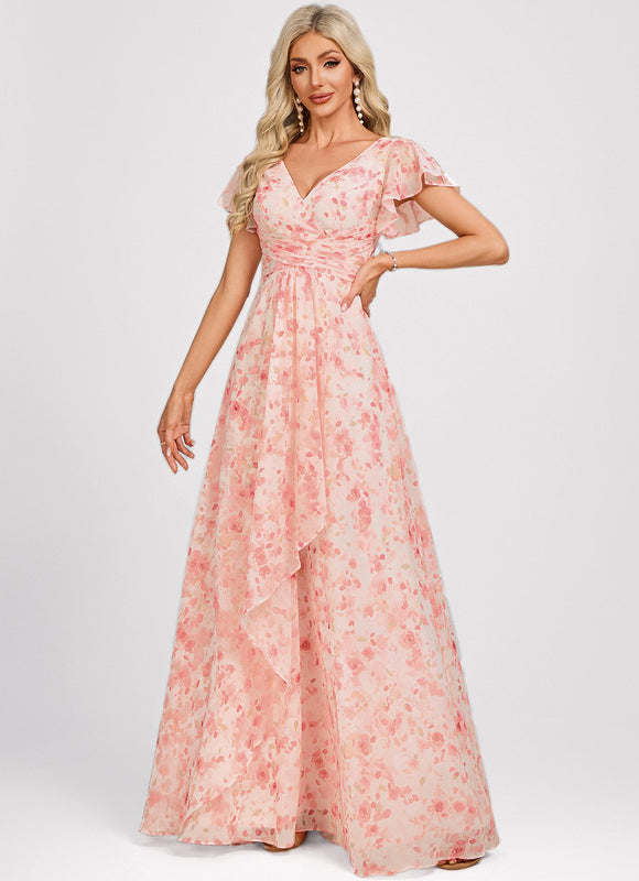 Robe Demoiselle D'Honneur À Volants Rose Pâle - gallery 2