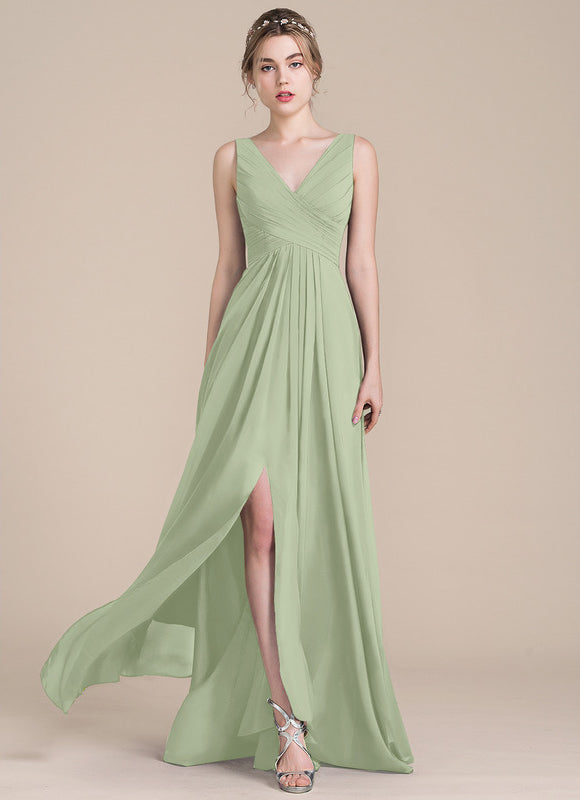 Robe Demoiselle D'Honneur À Volants Rose Pâle - gallery 1