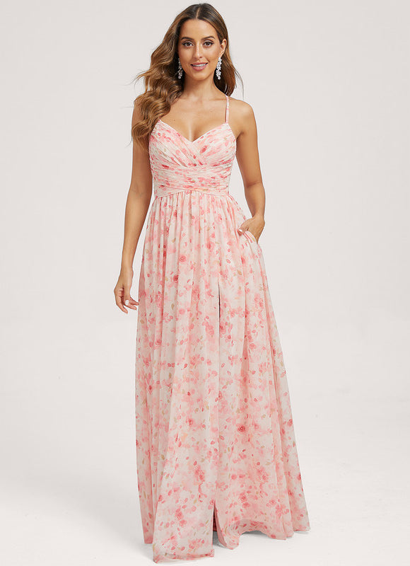 Robe Demoiselle D'Honneur Mousseline Beige - gallery 1