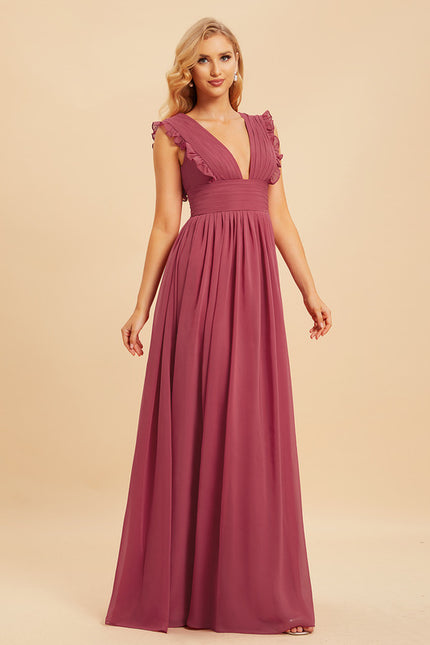 Robe Demoiselle D'Honneur À Volants Rose Pâle - gallery 3