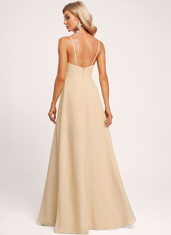 Robe Demoiselle D'Honneur Mousseline Beige - gallery 1