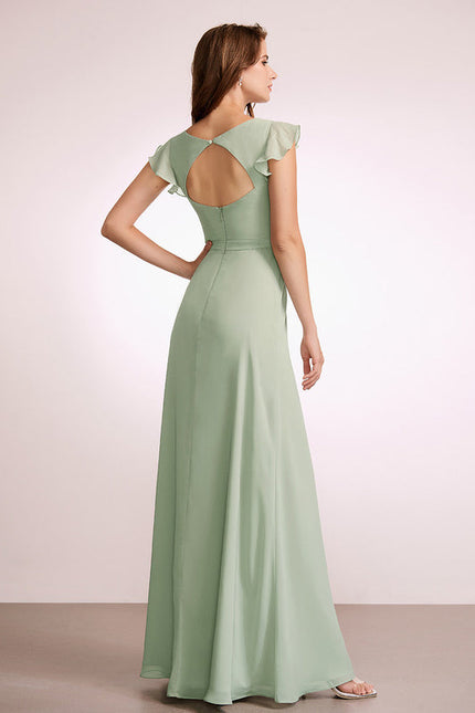 Robe Demoiselle D'Honneur Mousseline Beige - gallery 4