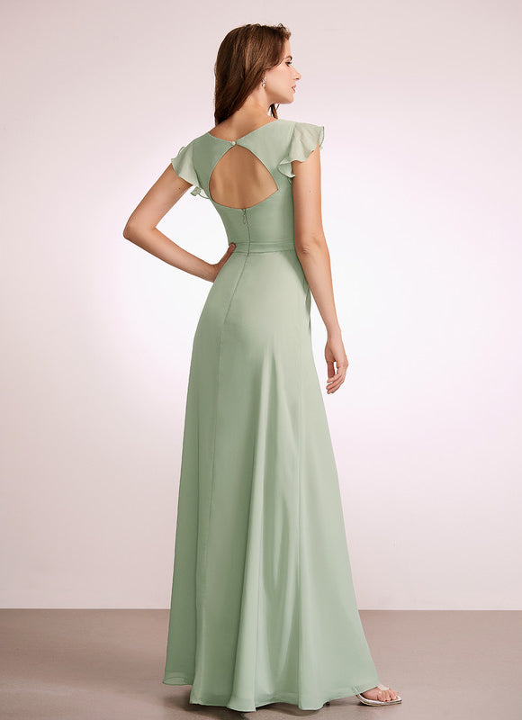 Robe Demoiselle D'Honneur Mousseline Beige - gallery 4