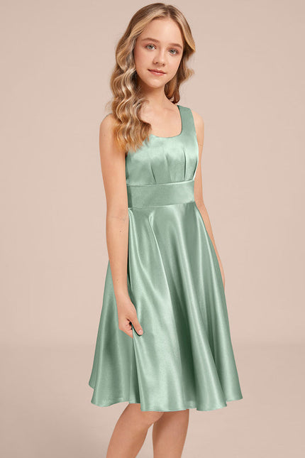 Robe Demoiselle D'Honneur Satinée Verte Douce - gallery 2