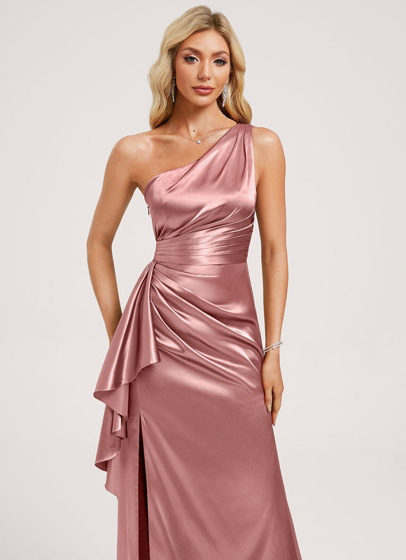 Robe Demoiselle D'Honneur Satinée Asymétrique Bleue - gallery 4