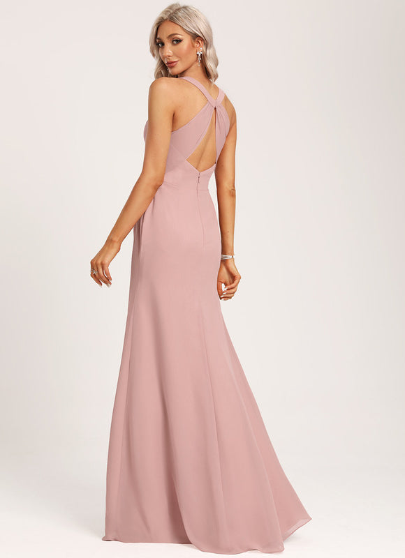 Robe Demoiselle D'Honneur À Volants Rose Pâle - gallery 6