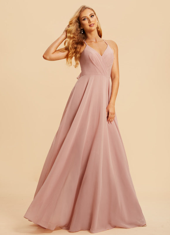 Robe Demoiselle D'Honneur À Volants Rose Pâle - gallery 3