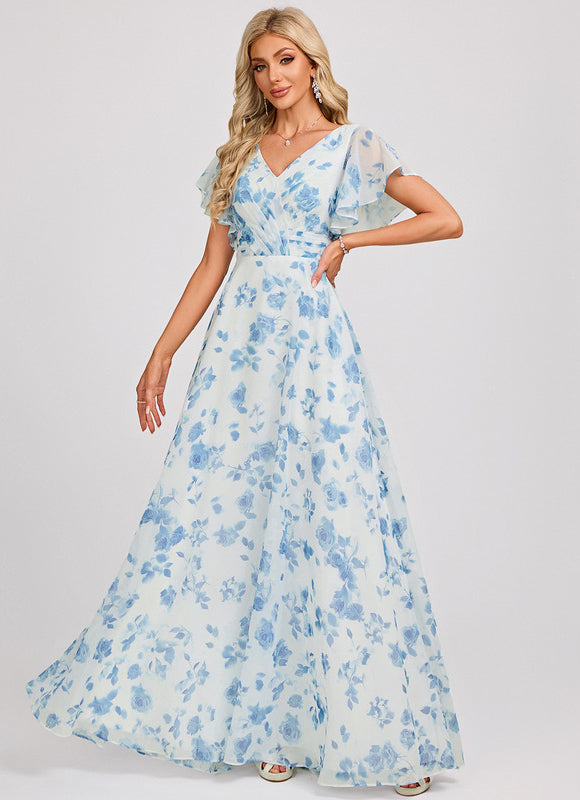 Robe Demoiselle D'Honneur À Volants Rose Pâle