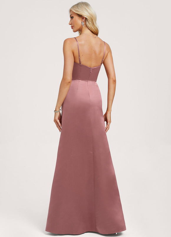 Robe Demoiselle D'Honneur Satin Rose Drapée - gallery 4