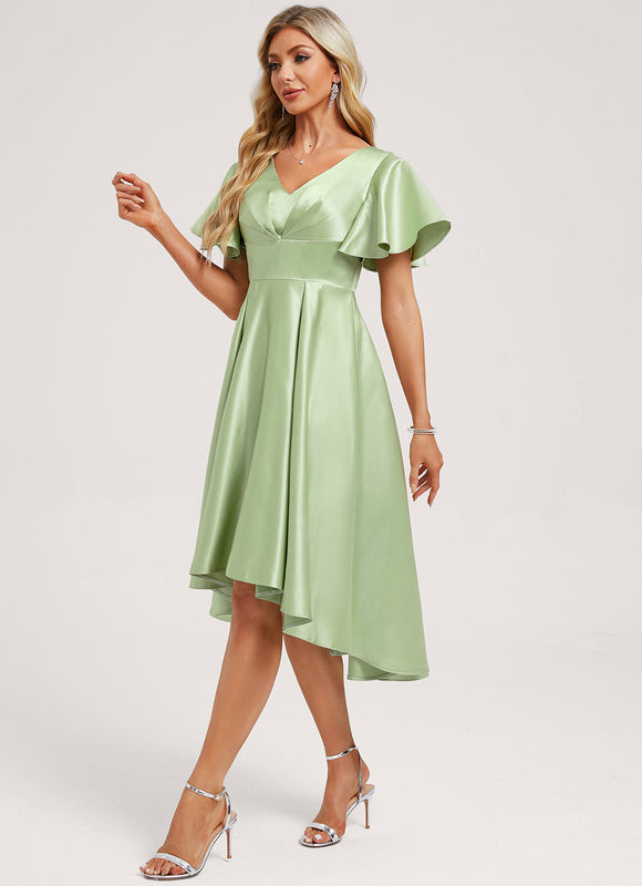 Robe Demoiselle D'Honneur Asymétrique Vert Tendre - gallery 1
