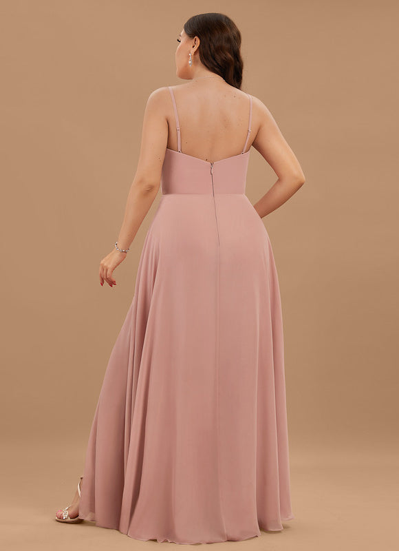 Robe Demoiselle D'Honneur À Volants Rose Pâle - gallery 5