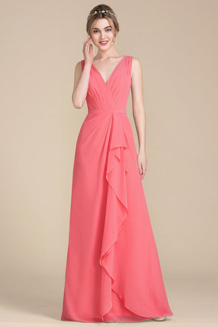 Robe Demoiselle D'Honneur À Volants Rose Pâle