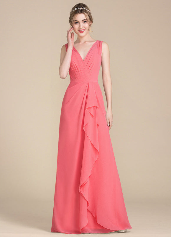 Robe Demoiselle D'Honneur À Volants Rose Pâle