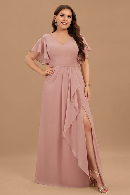 Robe Demoiselle D'Honneur À Volants Rose Pâle - gallery 6
