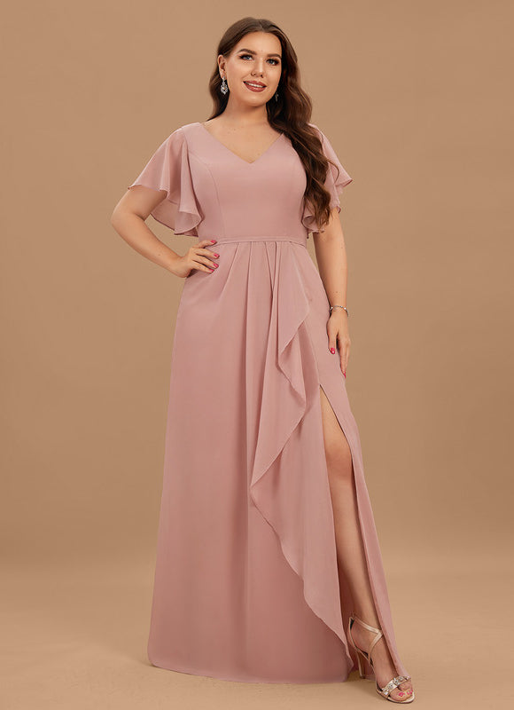 Robe Demoiselle D'Honneur À Volants Rose Pâle - gallery 6