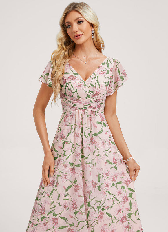 Robe Demoiselle D'Honneur À Volants Rose Pâle - gallery 2