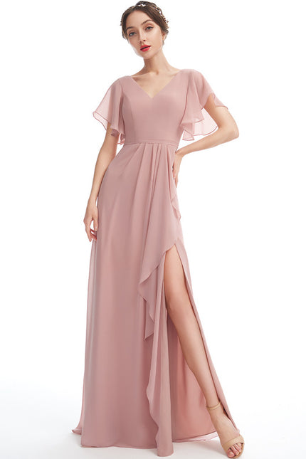 Robe Demoiselle D'Honneur À Volants Rose Pâle - gallery 1