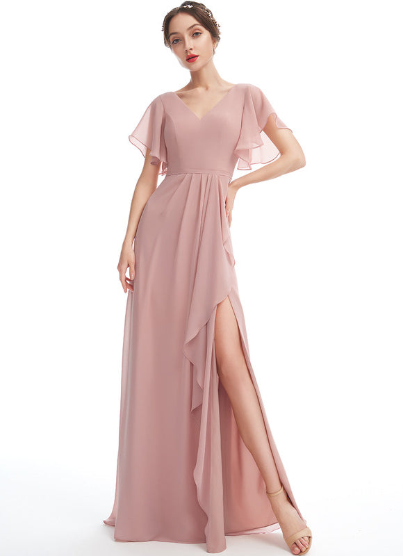 Robe Demoiselle D'Honneur À Volants Rose Pâle - gallery 1