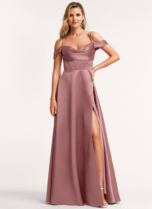 Robe Demoiselle D'Honneur Satinée Mauve