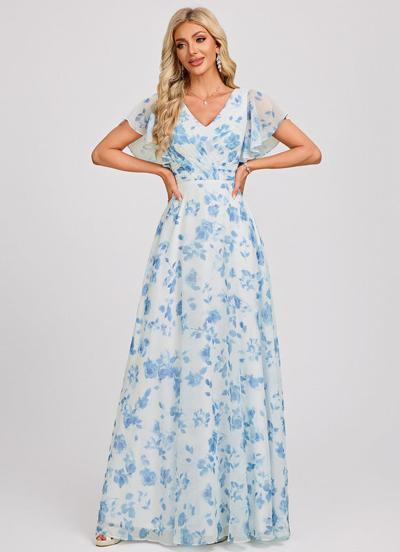 Robe Demoiselle D'Honneur À Volants Rose Pâle - gallery 2