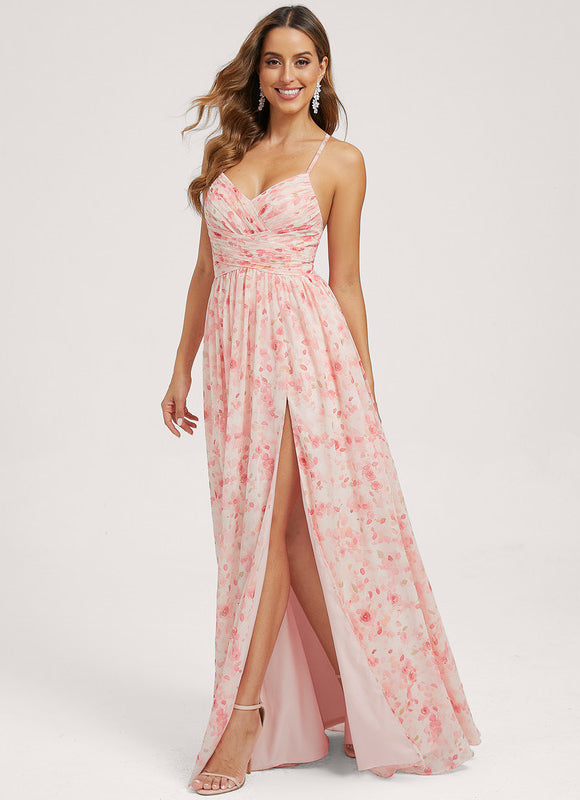 Robe Demoiselle D'Honneur Mousseline Beige - gallery 3