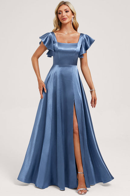 Robe Demoiselle D'Honneur Satin Fluide À Volants