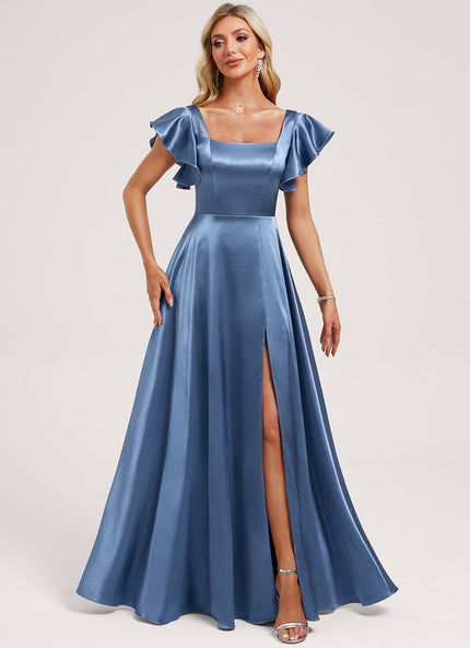 Robe Demoiselle D'Honneur Satin Fluide À Volants