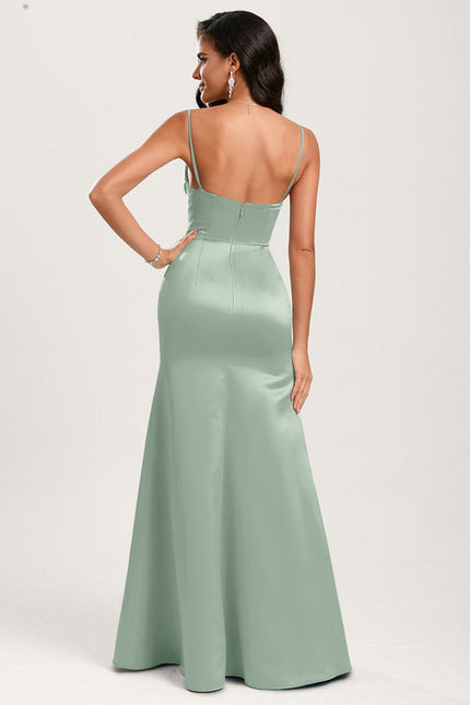 Robe Demoiselle D'Honneur Satin Vert Pâle - gallery 6