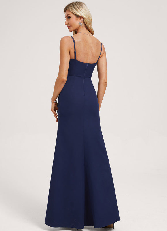 Robe Demoiselle D'Honneur Fluide Marine Drapée - gallery 4