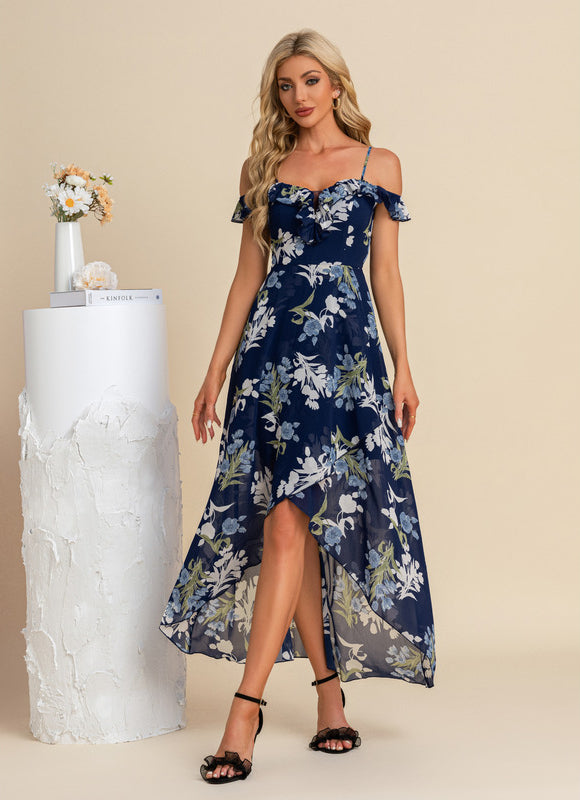 Robe Demoiselle D'Honneur Florale Évasée - gallery 7