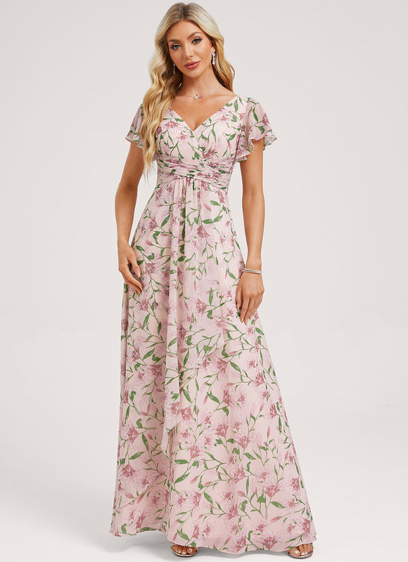 Robe Demoiselle D'Honneur À Volants Rose Pâle - gallery 3