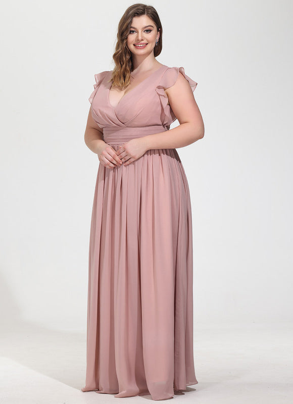 Robe Demoiselle D'Honneur À Volants Rose Pâle - gallery 9