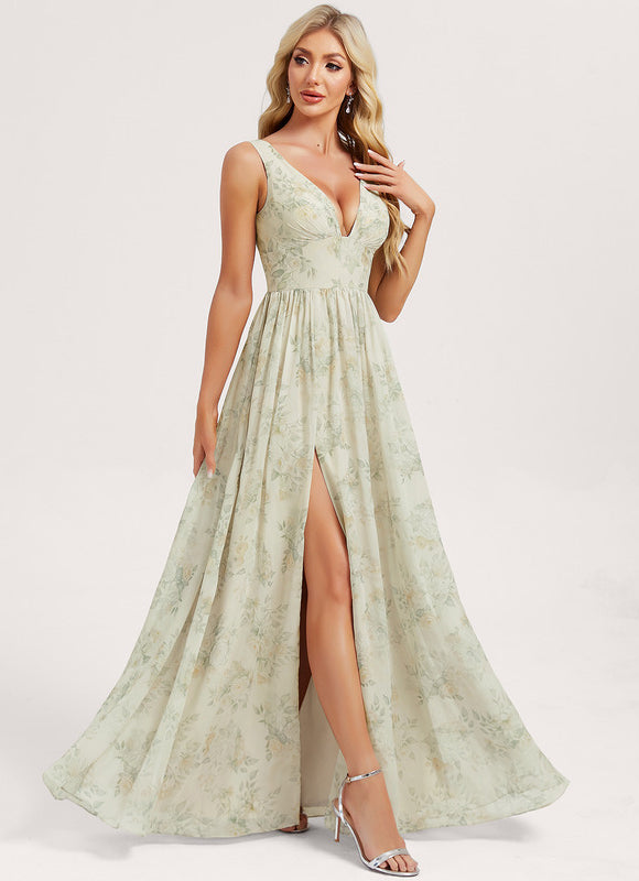 Robe Demoiselle D'Honneur Mousseline Beige - gallery 2