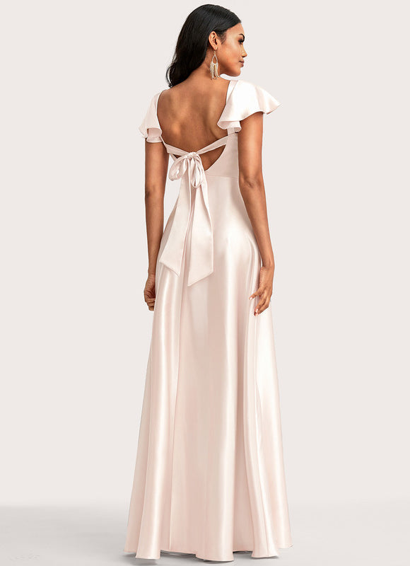 Robe Longue Demoiselle D'Honneur Rose Poudré - gallery 5