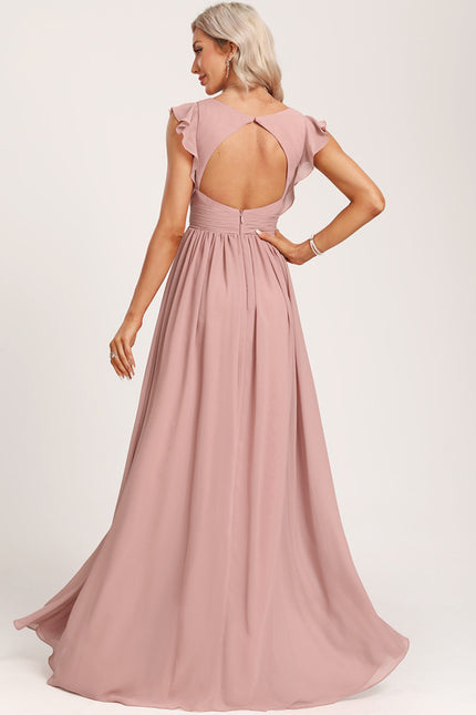 Robe Demoiselle D'Honneur À Volants Rose Pâle - gallery 2