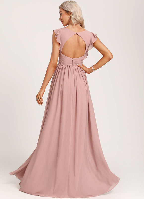 Robe Demoiselle D'Honneur À Volants Rose Pâle - gallery 2