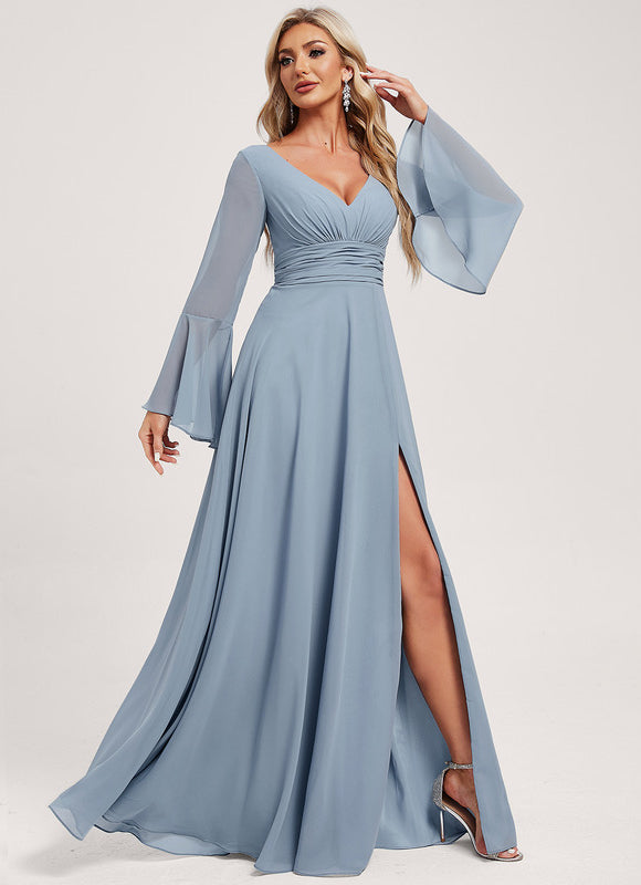 Robe Demoiselle D'Honneur Mousseline Beige - gallery 2