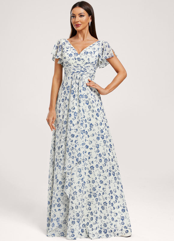 Robe Demoiselle D'Honneur À Volants Rose Pâle - gallery 3